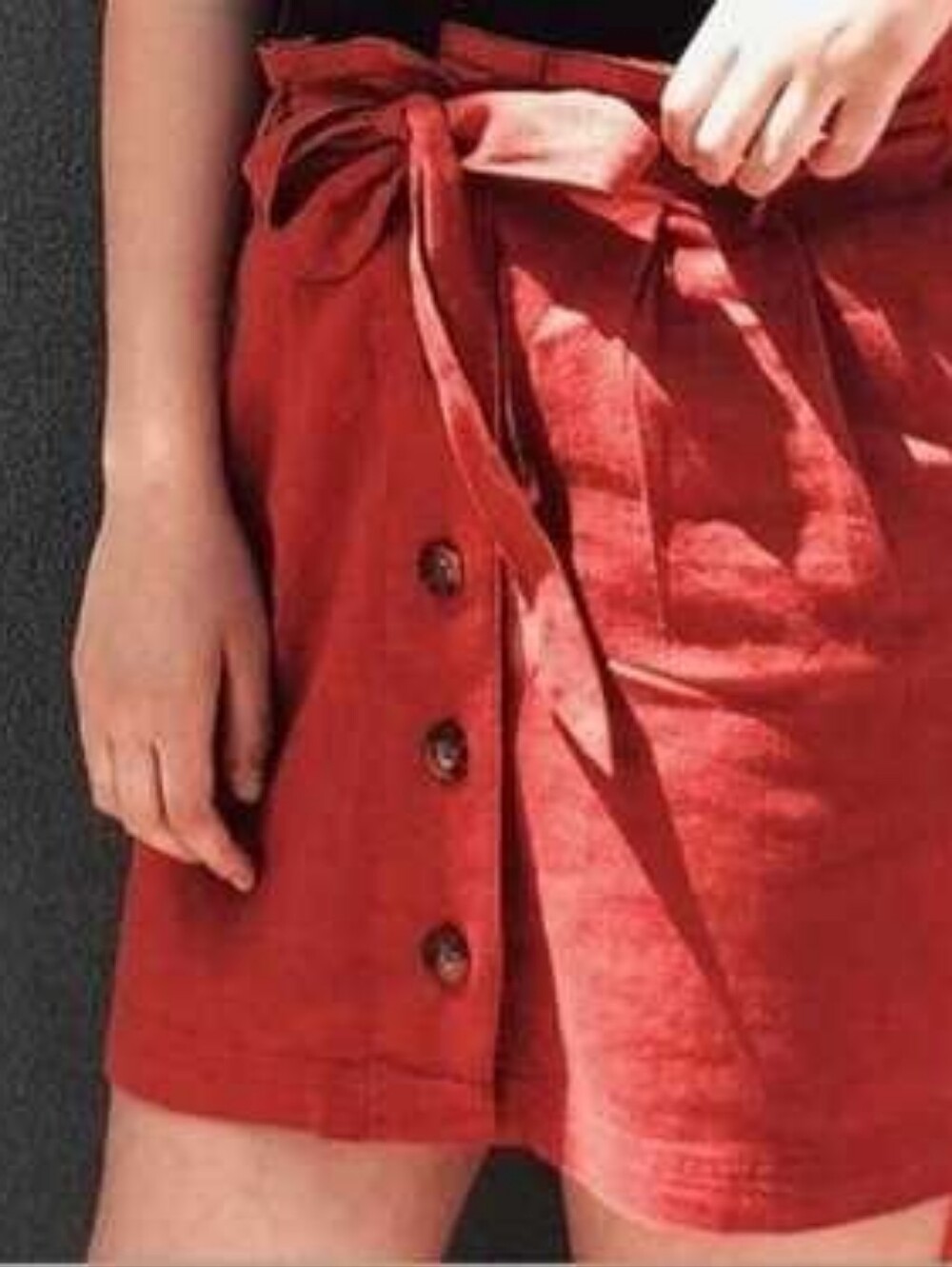 Hollister Ultra High Rise Terracotta Rust Paperbag Waist Button Front Mini Skirt